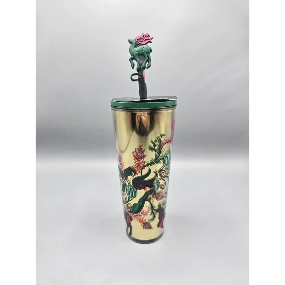 Starbucks 2024 Christmas Reindeer Gold‎ Green (Peacock Collection) Tumbler NWT